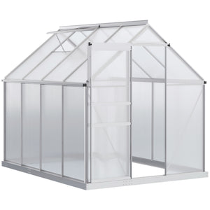 6' x 8' x 6.5' Walk-in Greenhouse, Polycarbonate Greenhouse with Adjustable Roof Vent, Base, Sliding Door