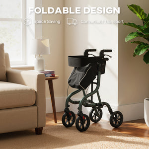 Foldable Rollator Walker with Seat for Seniors, Lightweight Rolling Walker with Adjustable Handles - Green