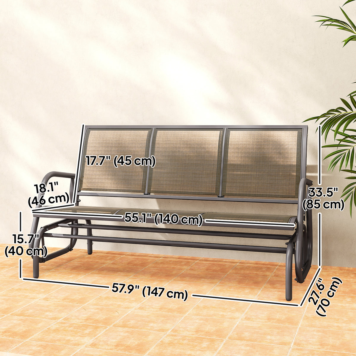 3-Seat Outdoor Glider Chair, Patio Rocking Chair, Steel Frame, Sling Fabric Seat for Garden, Backyard – view 16