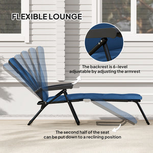 Foldable Lounge Chair, Reclining Patio Sun Lounger with 6-Position Adjustable Back, Blue and White