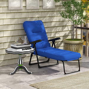 Outdoor Lounge Chair with Padded Cushion, Folding Reclining Patio Garden Chair with Recline Back, Footrest – view 7