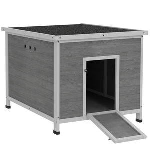 Duck Coop, Wooden Chicken House Rabbit Hutch with Openable Roof, Removable Floor, Double Doors, Ramp, Grey
