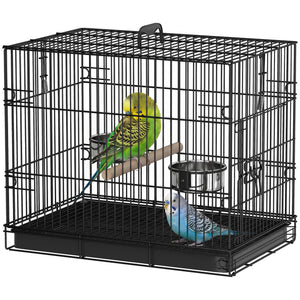Bird Cage Portable w/ Slide-Out Tray Travel Cage for Parakeets w/ Perch & Food Bowls Black