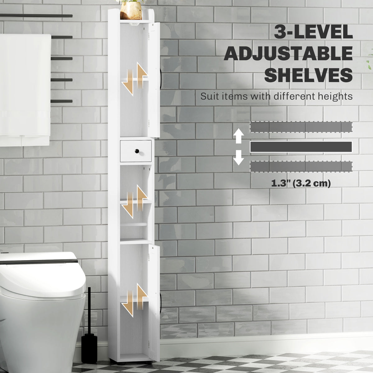 Narrow Bathroom Cabinet, Tall Bathroom Storage Cabinet with Barn Doors, Drawer and Adjustable Shelves – view 11