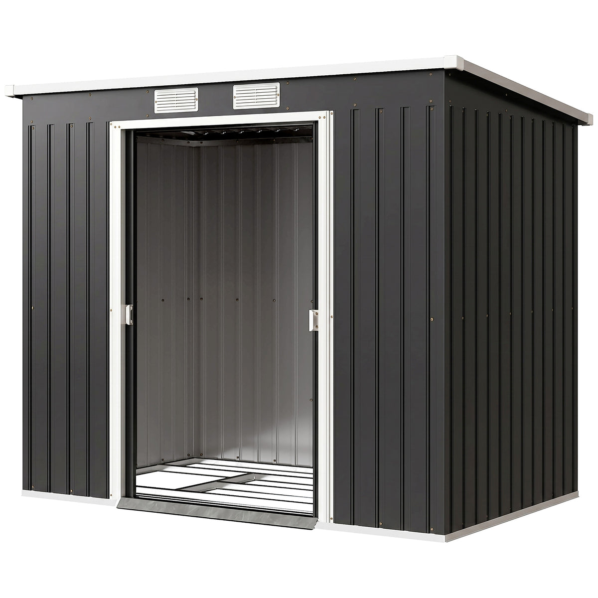 7' x 4' Galvanised Steel Garden Shed, with Foundation Kit - Green – view 8