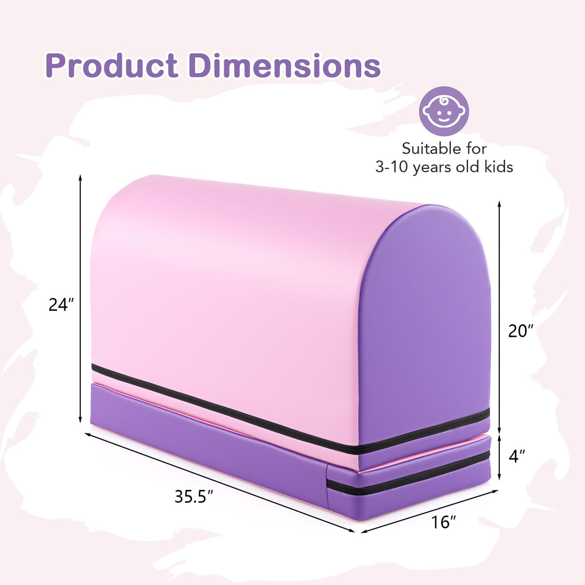 Gymnastics Vaulting Box with Detachable Mat Carrying Handle for Kids-Purple view 5