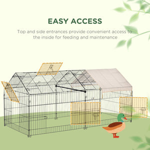 Pet Playpen with Roof, Metal Guinea Pig Cage, Rabbit Pen, Chicken Coop Run, Catio Cat Enclosure with Cover, Doors, Indoor Outdoor for Small Animals, 87" x 41" x 41", Cream