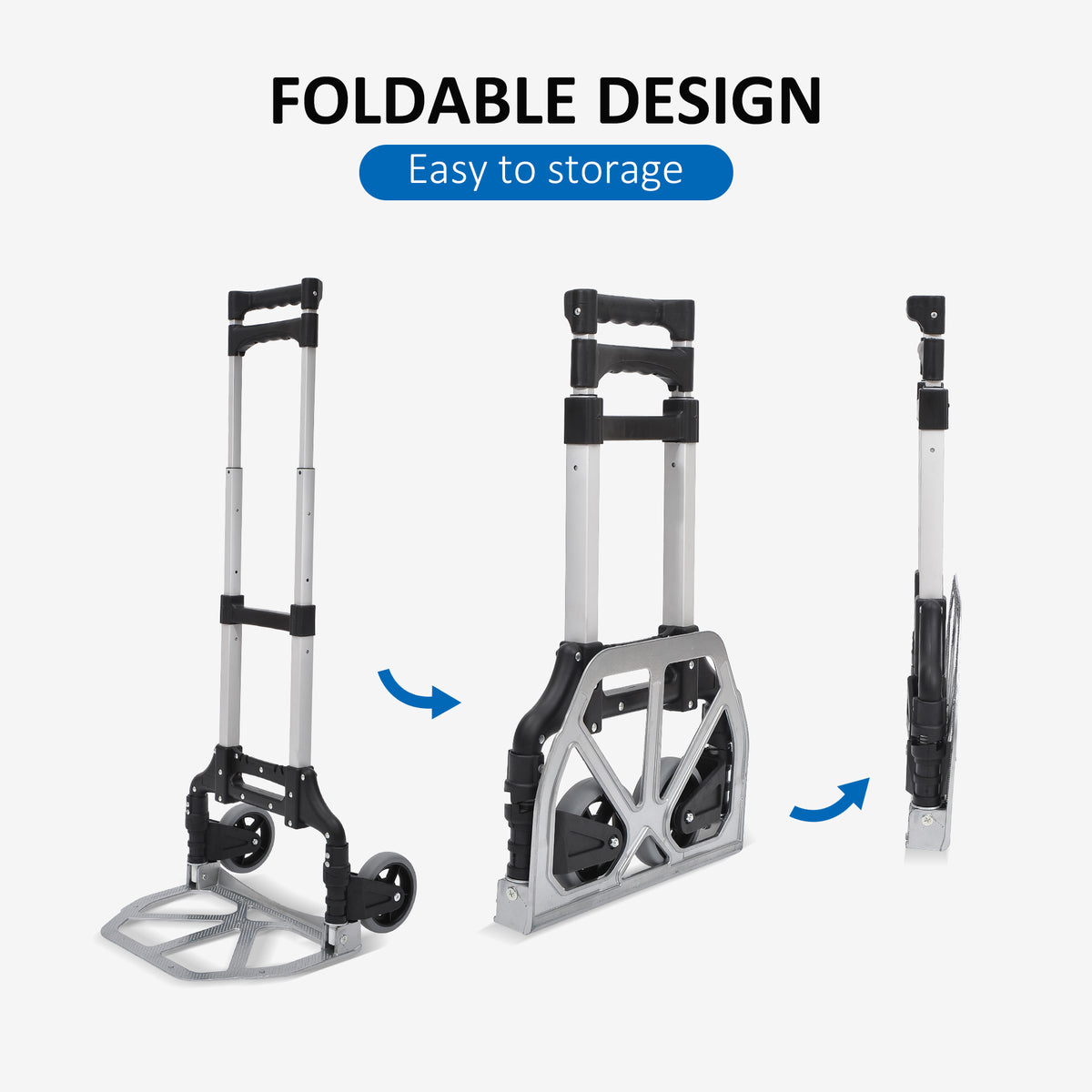 Folding Hand Truck and Dolly with 2 Wheels for Moving, Heavy Duty Luggage Handcart, Aluminum Box Cart with 3 Level Adjustable Telescoping Handle for 154lbs Load Capacity