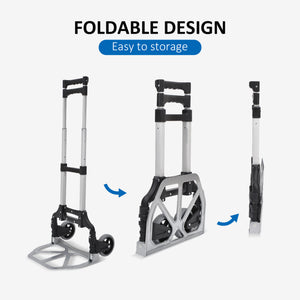 Folding Hand Truck and Dolly with 2 Wheels for Moving, Heavy Duty Luggage Handcart, Aluminum Box Cart with 3 Level Adjustable Telescoping Handle for 154lbs Load Capacity