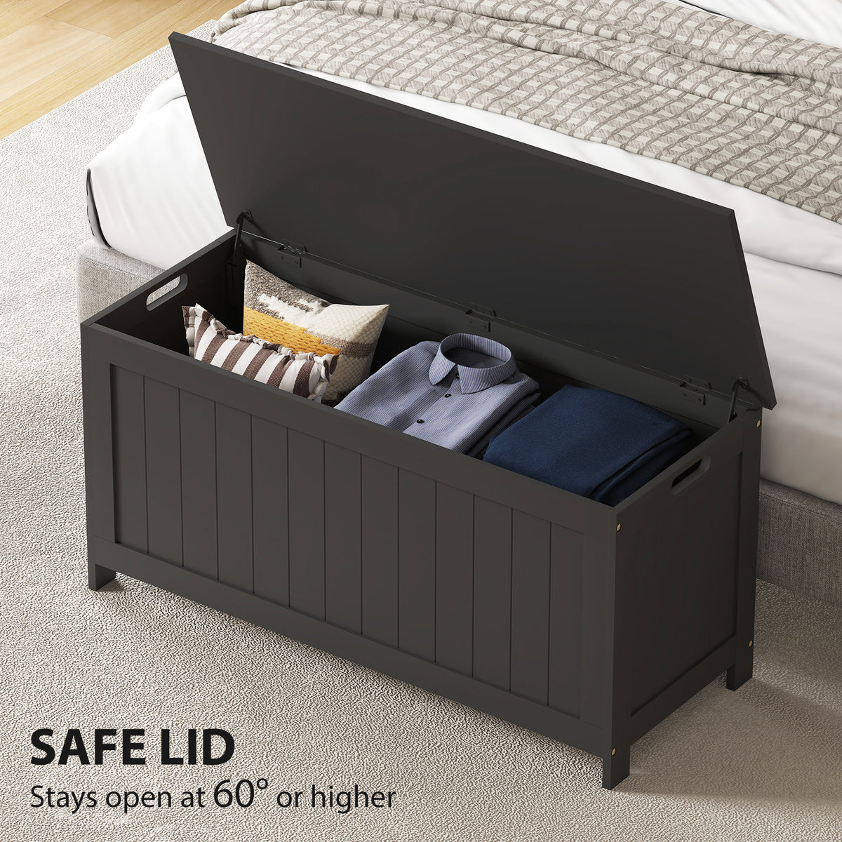 Storage Trunk with 2 Safety Hinges, Modern Entryway Bench with Side Handles, Storage Chest for Living Room – view 3