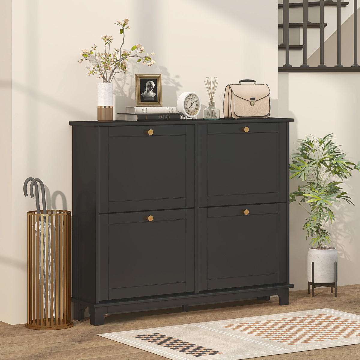 Modern Shoe Storage Cabinet, Narrow Shoe Cabinet with 4 Flip Drawers, Adjustable Shelves – view 7