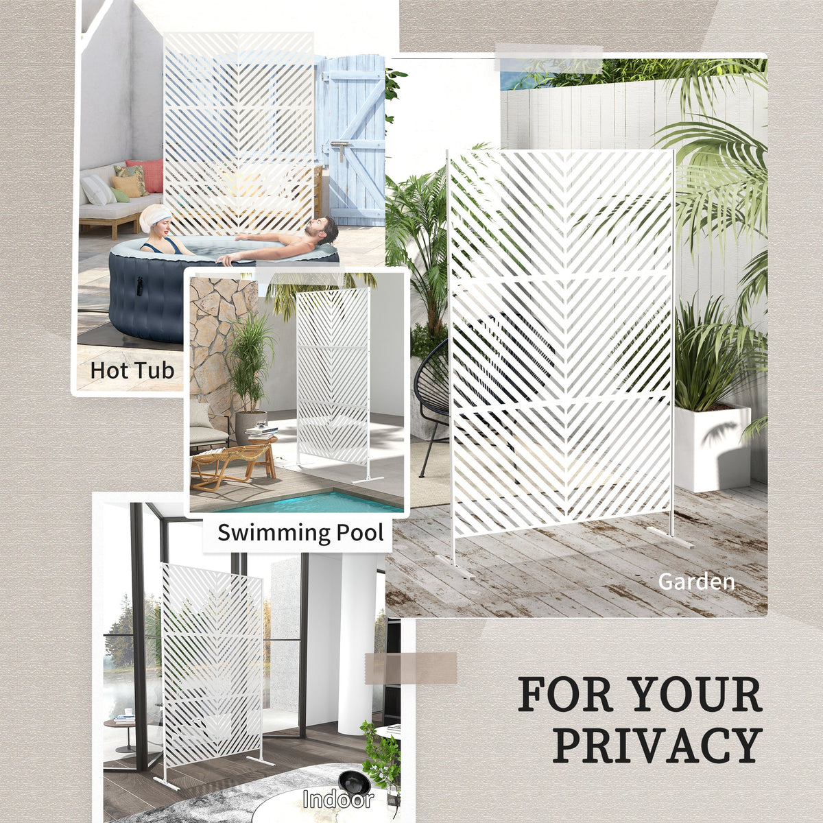 6.5FT Decorative Outdoor Divider, Metal Privacy Screen with Stand, Triangle Style, Black – view 12