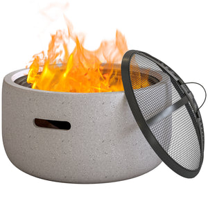 24" Outdoor Fire Pit with Stone Effect, Wood-burning Firepit Fireplace with Spark Screen and Poker for Backyard Camping Bonfire, Gray