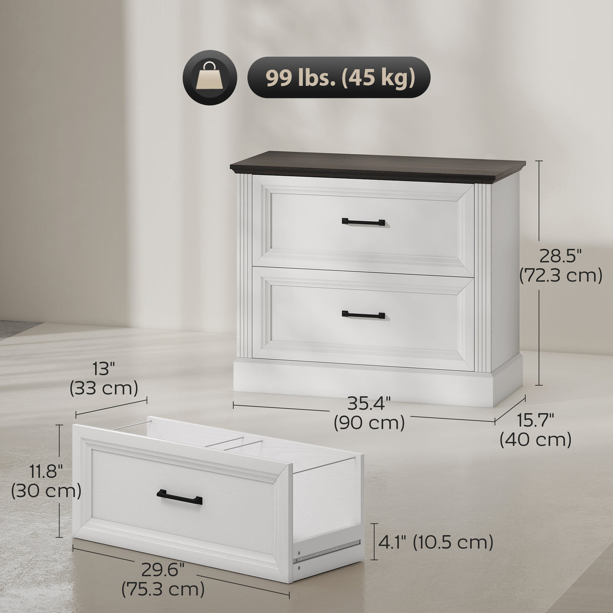 Lateral Filing Cabinet, Farmhouse File Cabinet with 2 Silent Drawers for Letter/A4/Legal Size Files, Black – view 9