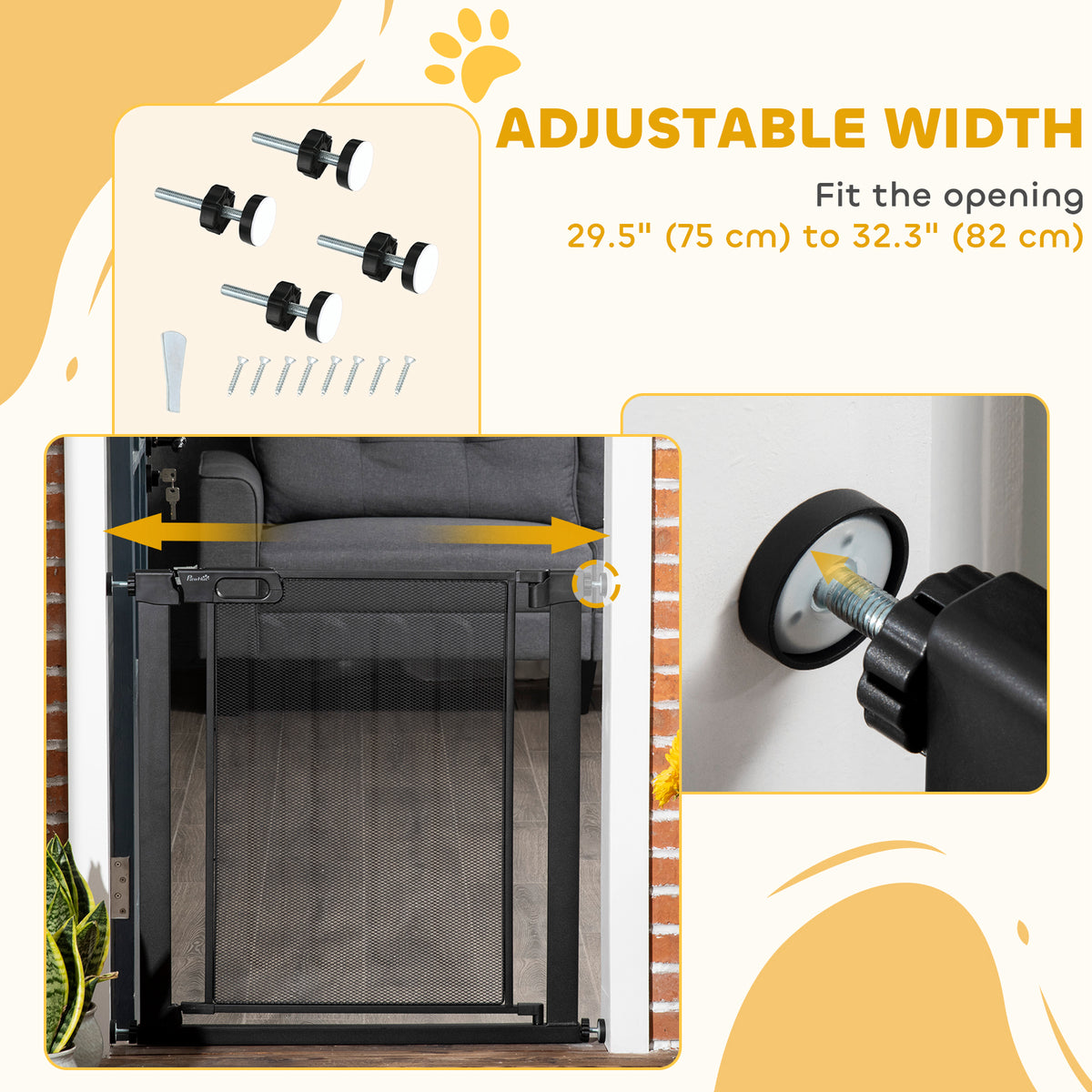 29.5"-32.3" Metal Pet Gate, w/ Auto Closing Door, Double Locking, Dog Gate for Doorways, Stairs, Hallways – view 5