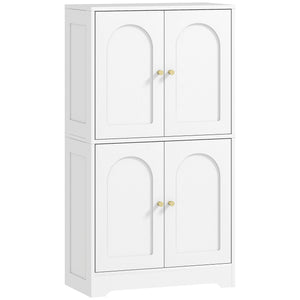 43" Kitchen Pantry Cabinet, Freestanding Modern Storage Cabinet with 4 Arched Doors and 2 Adjustable Shelves, White