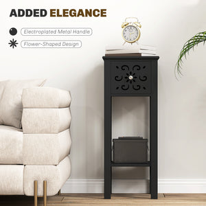 Nightstand Set of 2 with Drawer and Open Storage Shelf Black – view 3
