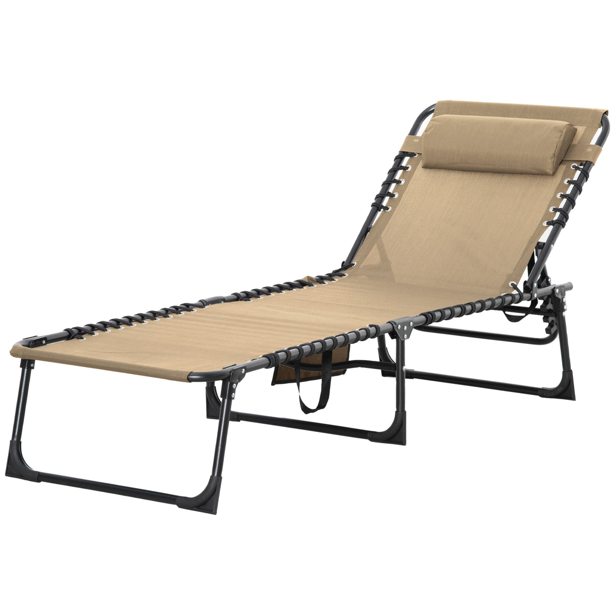 Outdoor Folding Chaise Lounge, Reclining Lounge Chair with Adjustable Backrest and Removable Pillow, Beige