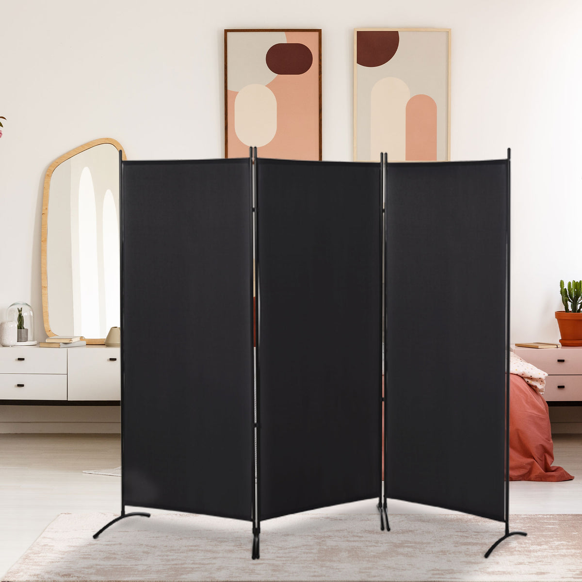 6' 3 Panel Room Divider, Double Hinged Folding Wall Divider, Indoor Privacy Screen for Home Office, Black – view 12