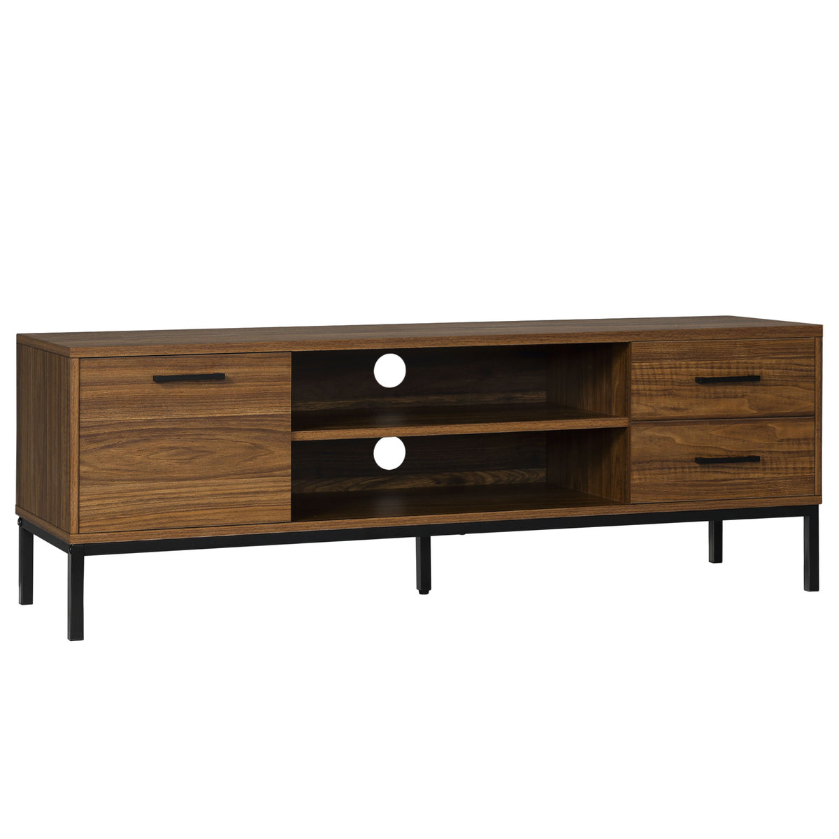 TV Stand for TV up to 50 Inches, TV Cabinet with Door, Open Storage and Drawers, TV Table with Steel Legs