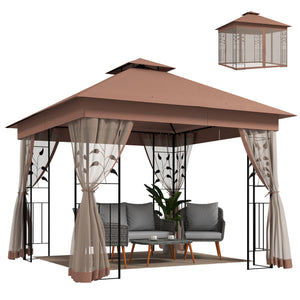 10'x10' Soft-top Steel Patio Gazebo Outdoor Sun Shelter with 2-Tier Polyester Roof, Curtain Sidewalls, Beige – view 29