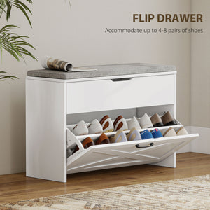 Shoe Storage Bench with Flip Drawer and Lift Top Storage, Entryway Bench with Seat Cushion for Hallway – view 17