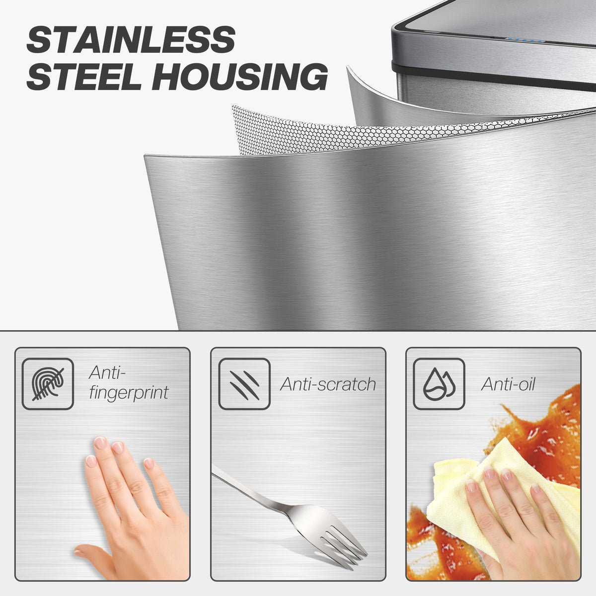 13.2 Gallon Sensor Can, Automatic Garbage Can with Soft-Close Lid, Fingerprint-Proof Stainless Steel, Silver – view 12