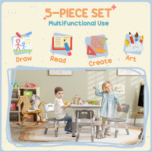Qaba 5 Pieces Toddler Table and Chair Set, Height Adjustable Activity Table and Chair Set for Nursery Classroom