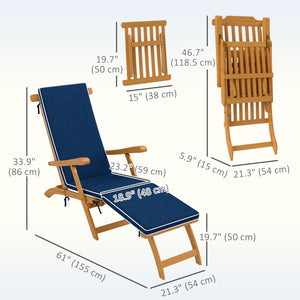 Folding Patio Lounge Chair with Padded Cushion, Acacia Wood Patio Lounger Recliner with Footrest for – view 2