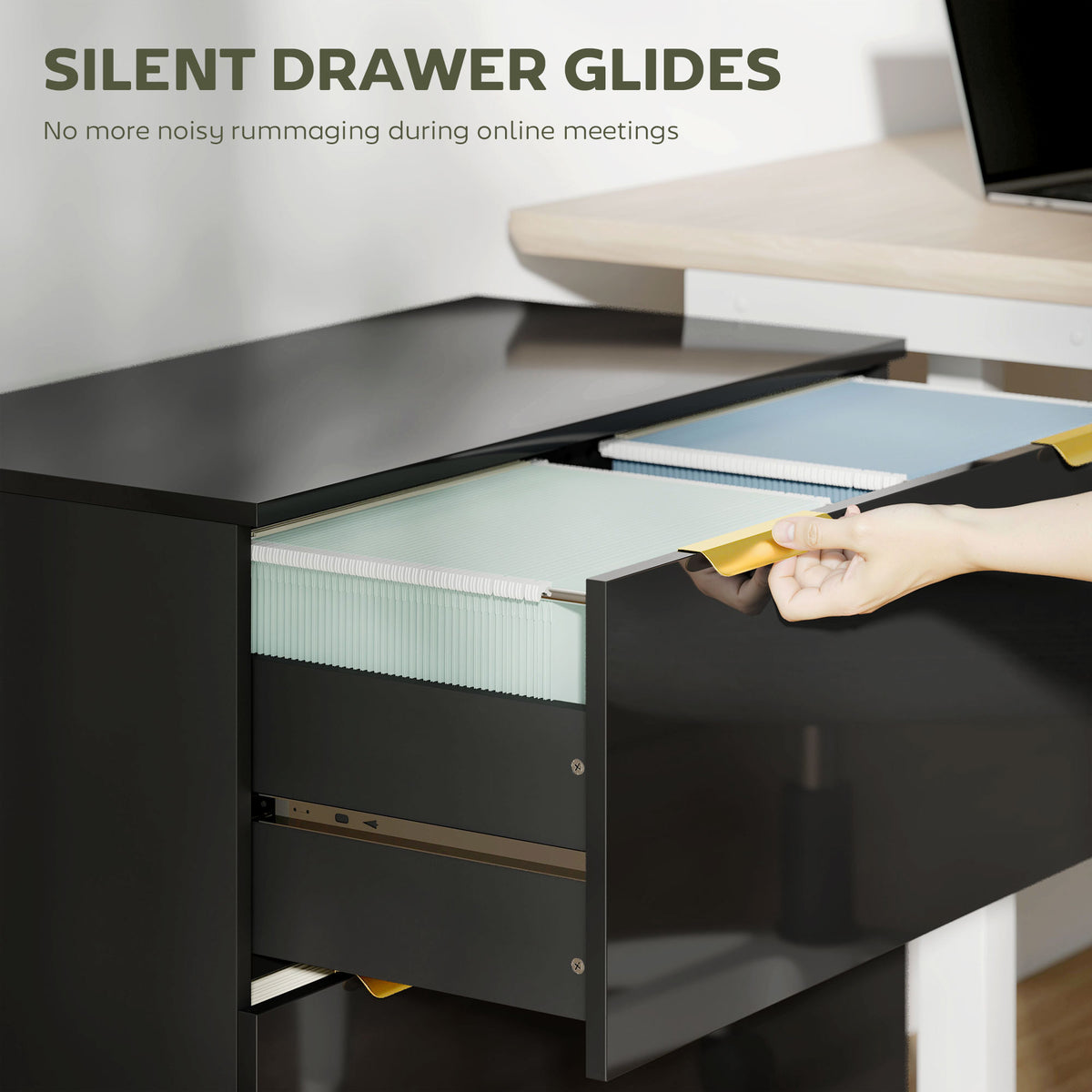 Lateral File Cabinet with 2 Drawers, Modern Filing Cabinet for Letter/A4/Legal Size Files, High Gloss Black – view 5