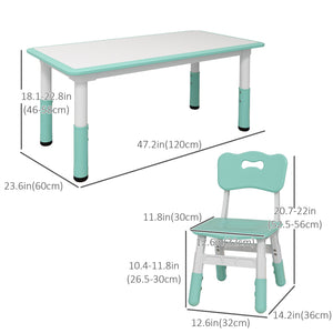 Qaba Kids Table and Chair Set with 4 Chairs, Adjustable Height, Easy to Clean, for 1.5 - 8 Years Old