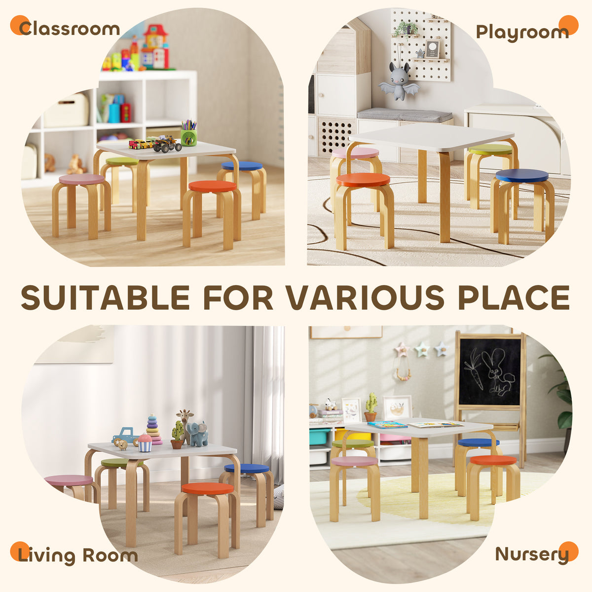 Qaba Kids Table and Chair Set, 5-Piece Children Furniture Set, Kids Table and 4 Chair Set for Daycare, Classroom, Playroom