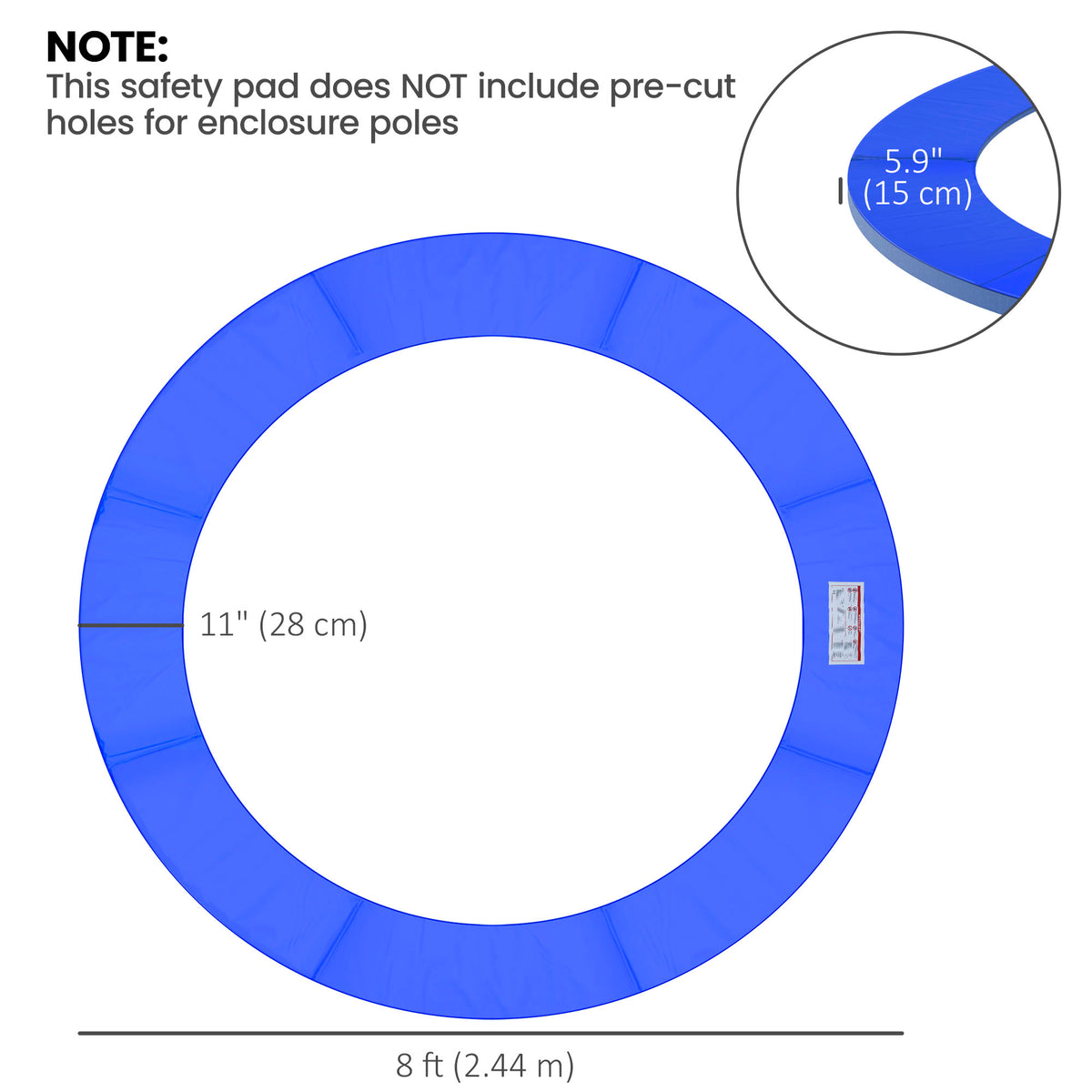 ⌀8ft Trampoline Pad ⌀96" Spring Safety Replacement Gym Bounce Jump Cover EPE Foam, No Holes for Pole, Blue – view 2