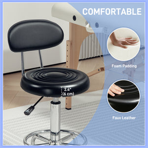 Adjustable Stool, Rolling Stool, 360° Rotate, with Backrest and Wheels, Black