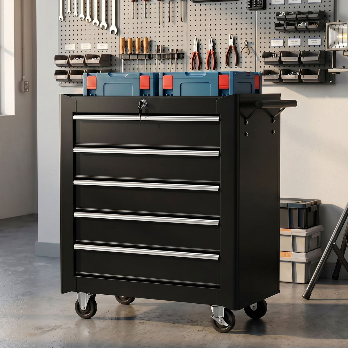 5 Drawer Roller Tool Chest, Lockable Toolbox, Storage Organizer with Handle for Workshop Mechanics Garage – view 14