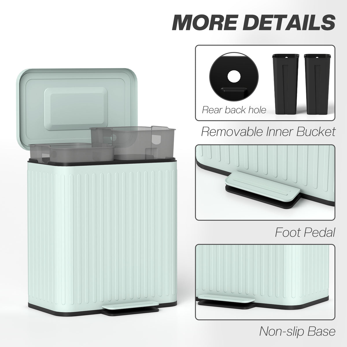 Trash Can, 2 x 5.3 Gallon (2 x 20 L) Garbage Can with Soft-Close Lid, Removable Inner Buckets for Kitchen Home Office