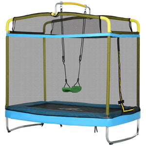 Qaba 6.9FT Kids Trampoline with Safety Net, Gymnastics Bar, Swing, Toddler Trampoline for 3-6 Years Old Outdoor