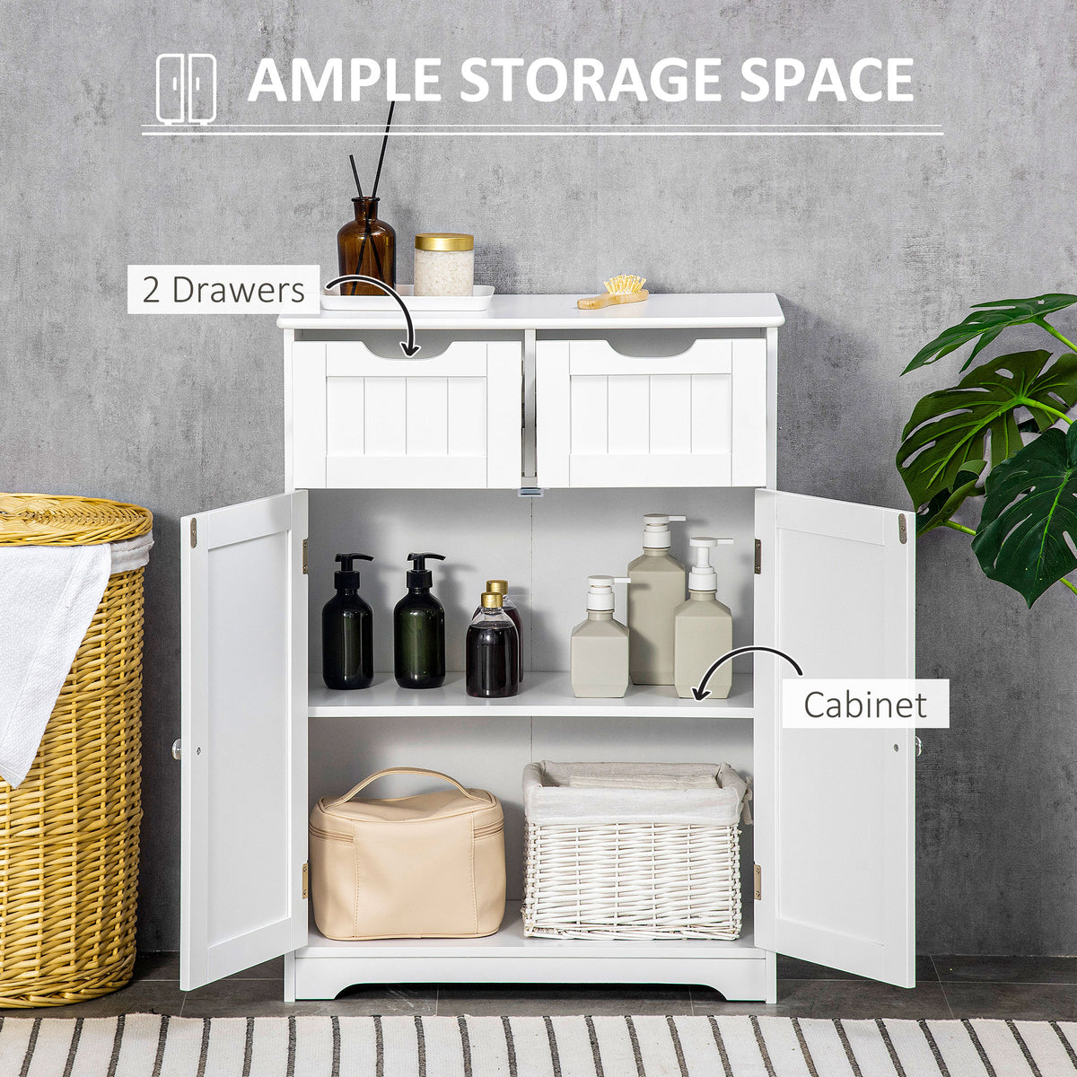 Bathroom Cabinet, Bathroom Storage Cabinet with 2 Drawers, Adjustable Shelf for Living Room, Entryway, White – view 3
