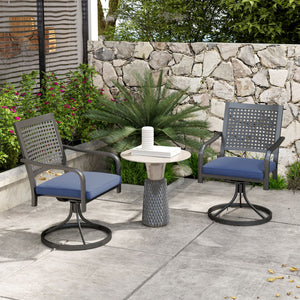 2 Pieces Patio Swivel Chairs with Cushion, Outdoor Swivel Rocker with Curved Armrests, Backrest for Garden, Balcony, Porch, Navy Blue