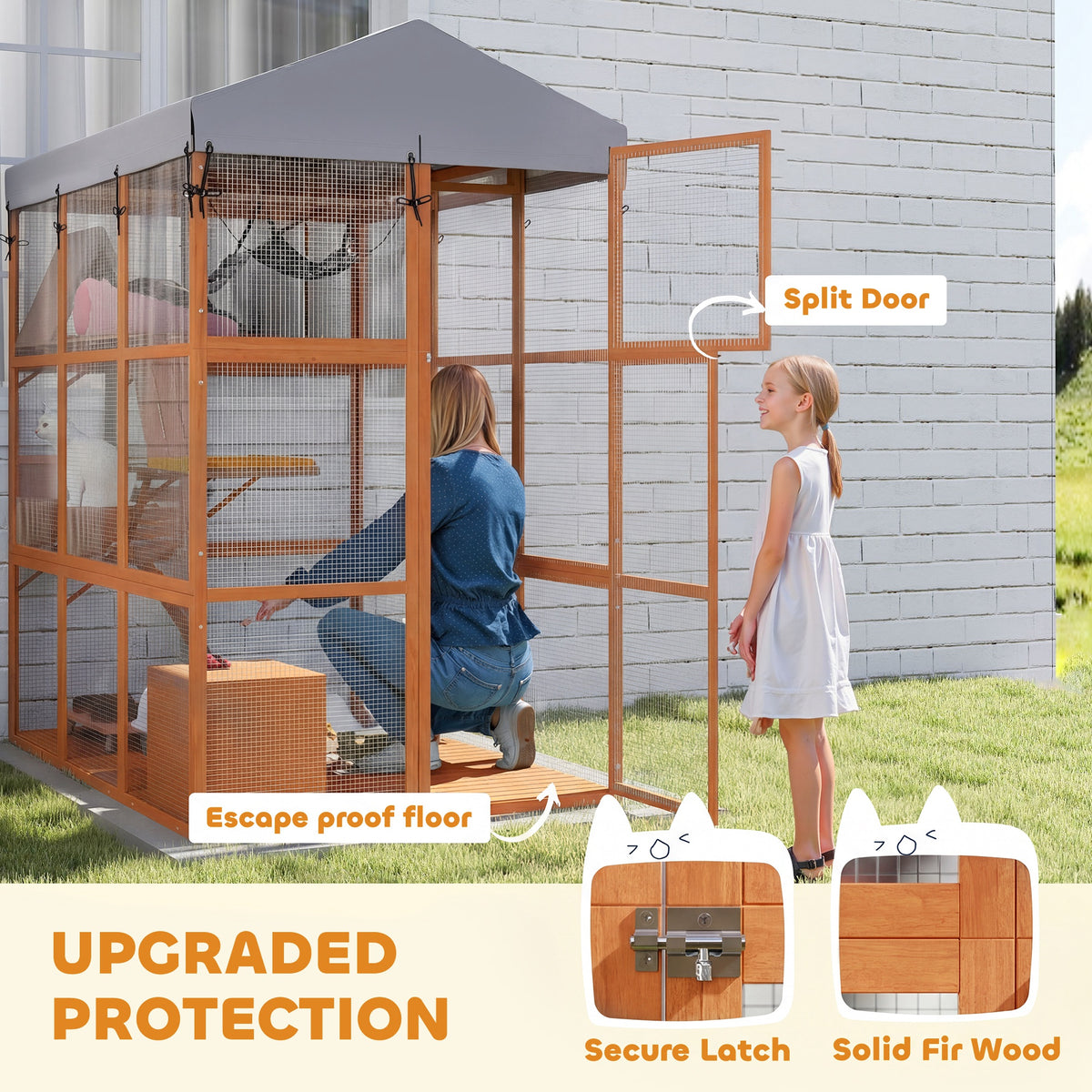 81"H Catio Outdoor with Floor to Prevent Escaping & Easy Cleaning, for 2-4 Cats Kittens, Grey – view 11
