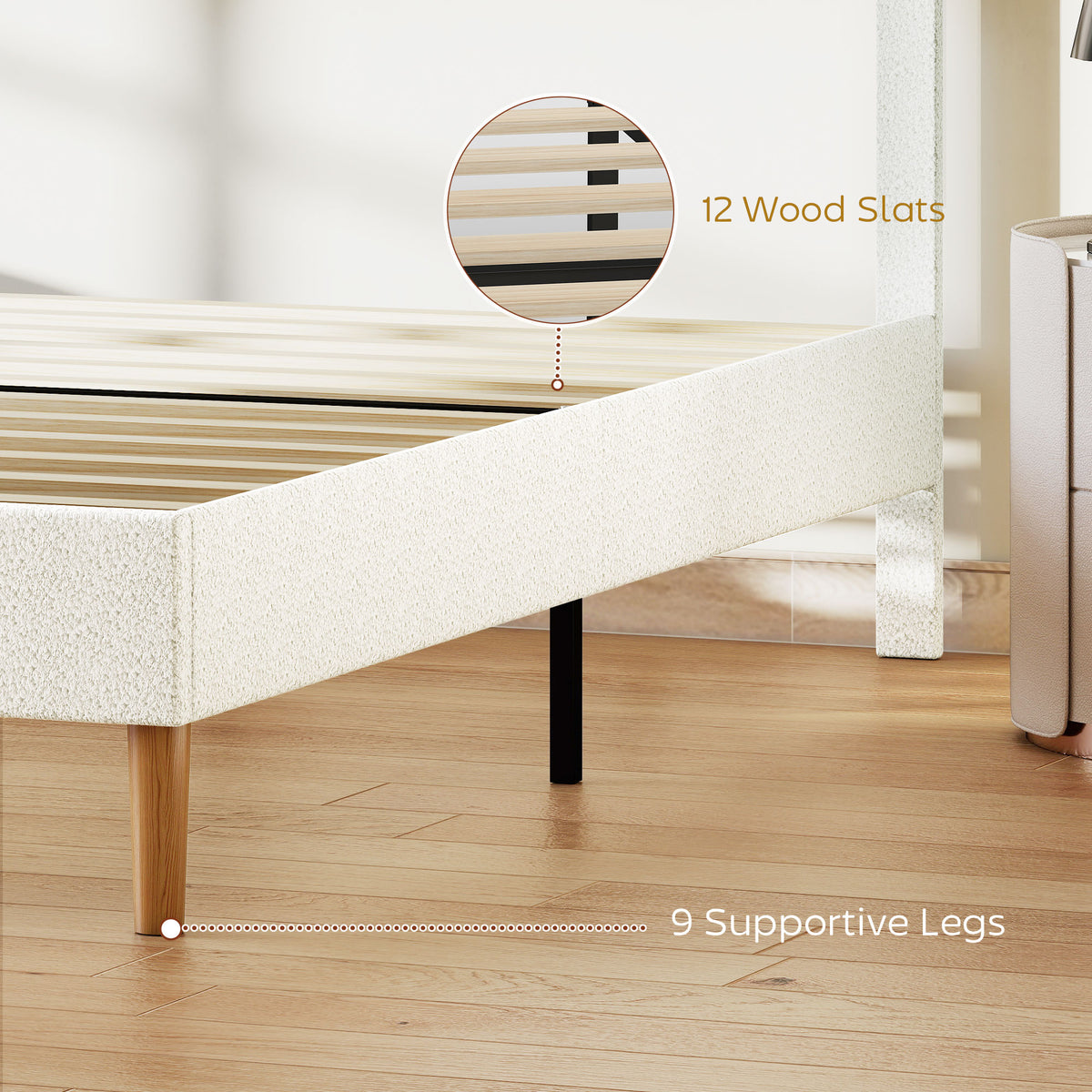 Queen Size Bed Frame with Adjustable Headboard Upholstered Platform Bed Frame with Wood Slat Support Noise – view 13