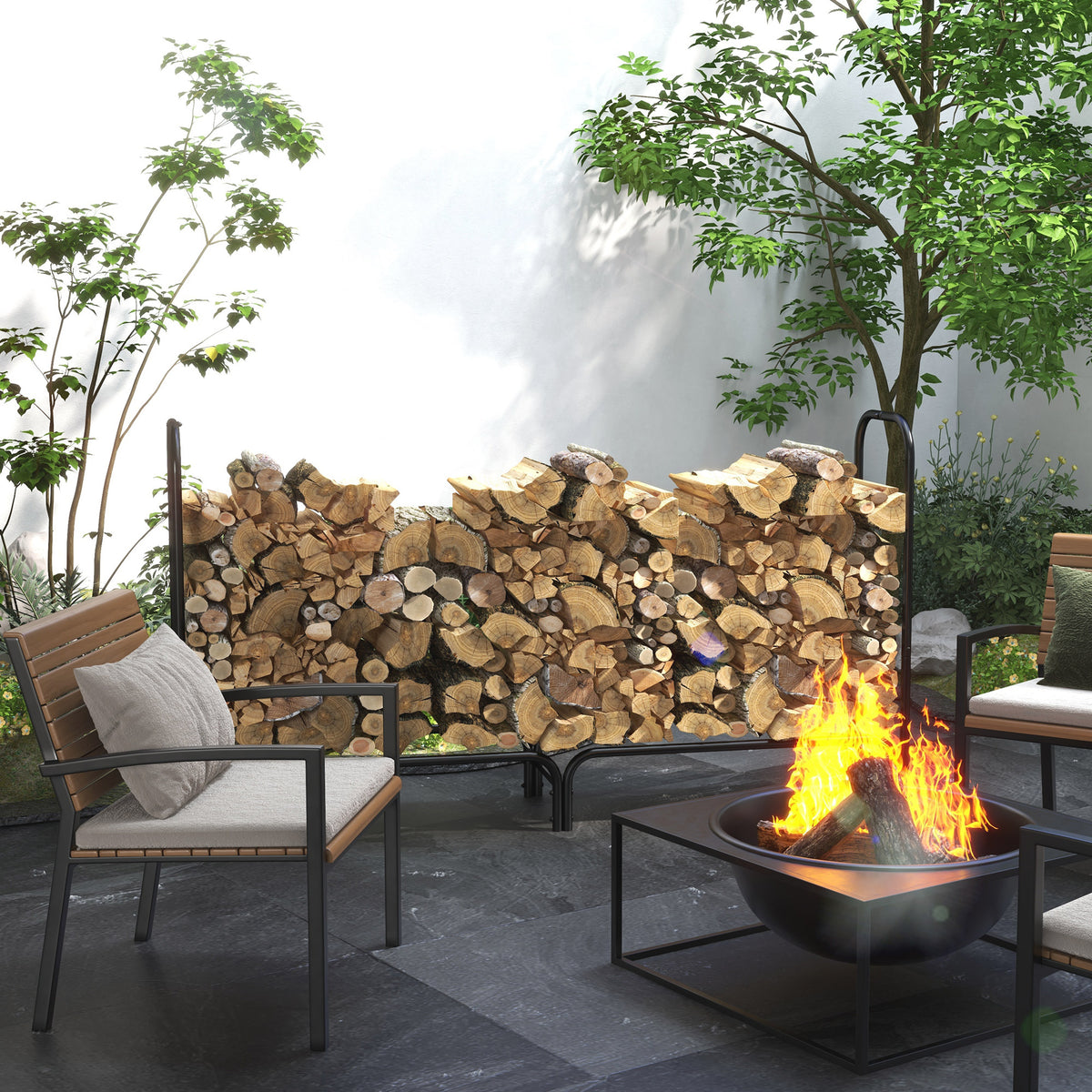 6ft Outdoor Firewood Rack with Cover, Adjustable Wood Storage Holder – view 7