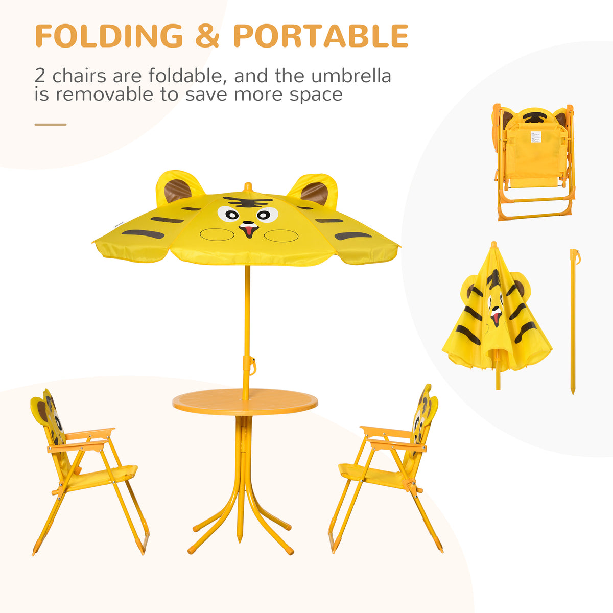Kids Folding Picnic Table and Chair Set Pattern Outdoor Garden Patio Backyard with Removable & Height – view 10