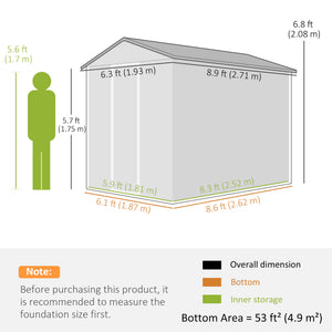 9' x 6' Garden Shed, Outdoor Storage Patio Shed w/ Sloped Roof, Lockable Door for Patio Lawn, Dark Grey