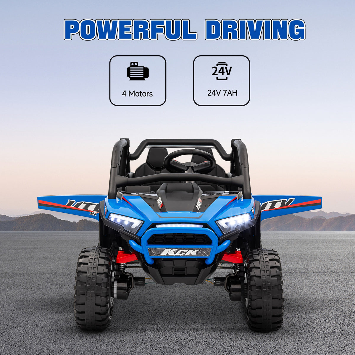 Qaba 2 Seater 24V 7AH Ride on Truck, Electric Car for Kids w/ Spring Suspension, Remote Lights, Horn, Music