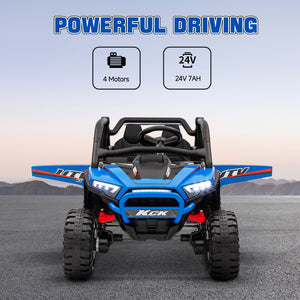Qaba 2 Seater 24V 7AH Ride on Truck, Electric Car for Kids w/ Spring Suspension, Remote Lights, Horn, Music