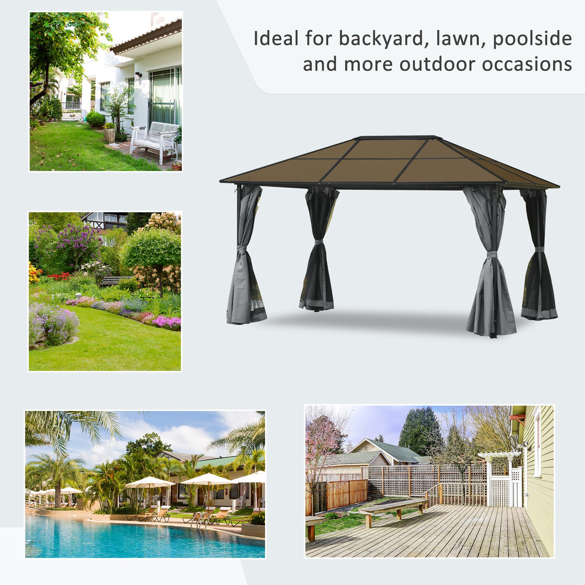 9.8' x 9.8' Garden Aluminium Gazebo Hardtop Roof Canopy Marquee Party Tent Patio Outdoor Shelter with Mesh Curtains & Side Walls, Grey