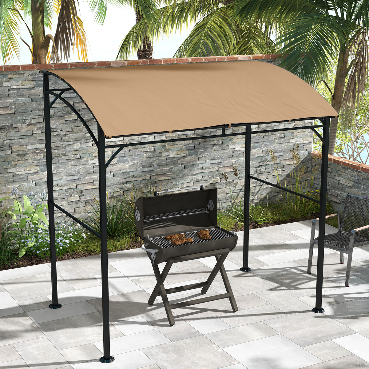 7' x 5' BBQ Grill Gazebo Tent, Garden Grill Canopy with Steel Frame and Hooks, Outdoor Sun Shade, Grey – view 49