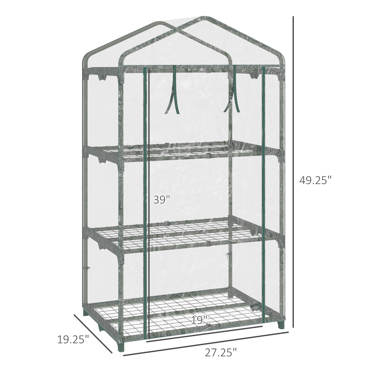3 Tier Mini Greenhouse, Portable Outdoor Flower Stand with Shelf Clips, Indoor Greenhouse with Plastic Cover and Steel Frame, Transparent, 27" x 19" x 49"