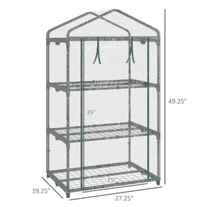 3 Tier Mini Greenhouse, Portable Outdoor Flower Stand with Shelf Clips, Indoor Greenhouse with Plastic Cover and Steel Frame, Transparent, 27" x 19" x 49"
